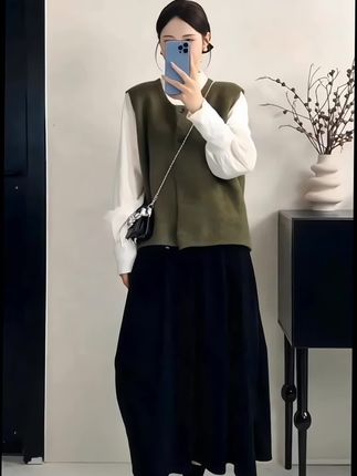 #温柔穿搭#韩系穿搭#秋冬穿搭#马甲三件套#梨形身材