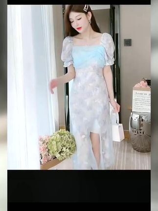 半城烟雨法式公主裙2025新款蓝色网纱连衣裙气质礼服裙女夏季修身#好物推荐