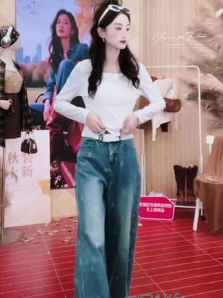 IEF/爱依服裤子2025秋季新款韩版时尚刺绣设计感百搭牛仔阔腿裤 #牛仔阔腿裤女 #刺绣牛仔裤 #百搭神裤 #早秋松弛感穿搭 #休闲减龄穿搭