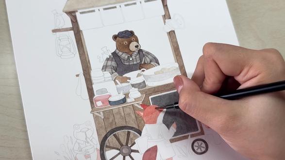 手绘-熊老板的臭豆腐摊
#宠物 #插画 #画画