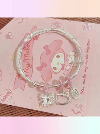 #饰品 足银手镯繁花似锦Kitty猫纯银 镯999足银镯子情人节礼物送女友#手镯 #足银手镯 #银饰 #镯子
