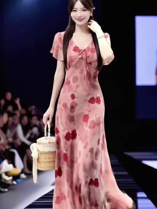 大码微胖法式连衣裙女2025新款夏季温柔风碎花裙胖MM遮肚显瘦裙子