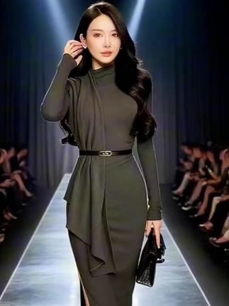 (送腰带)连衣裙女法式气质性感辣妹修身显瘦收腰长袖开叉包臀 #辣妹穿搭 #辣妹日记 #性感不是骚 #气质女神 #气质这一块拿捏死死的