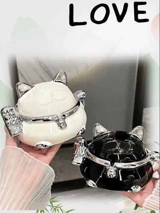 #好物分享 轻奢招财猫烟灰缸带盖防飞灰创意个性客厅家用办公室烟缸高级感