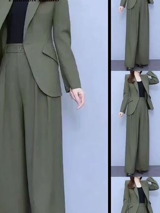 高端三件套西装,女2025春季新款,高腰阔腿裤,时尚气质绿色西服套装。#优雅气质 #时尚气质穿搭 #时尚潮流 #西装套装