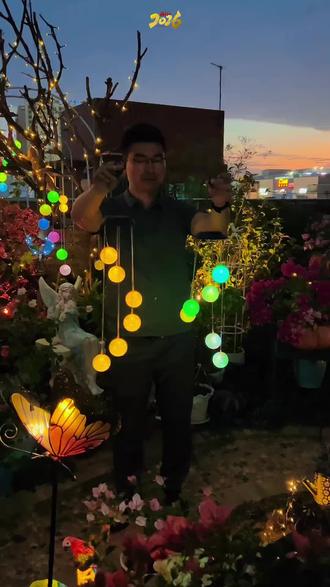 太阳能风铃灯露台户外阳台庭院花园圆球灯防水布置氛围景观装饰灯#氛围灯#小院装饰灯