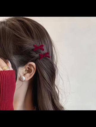 #红蝴蝶结边夹#秋冬款植绒发夹#侧边碎发发卡可爱小号发夹#谁戴谁好看#前额夹子头饰...