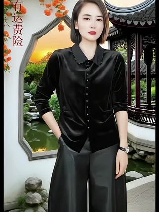秋款丝绒气质衬衣#春秋穿搭 #高级感穿搭 #减龄显瘦穿搭 #内搭外穿都好看 #洋气小衫