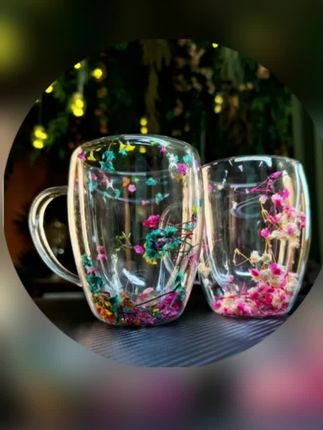 2只装永生花双层隔热玻璃杯网红水杯居家办公杯电陶玻璃杯推荐炉
