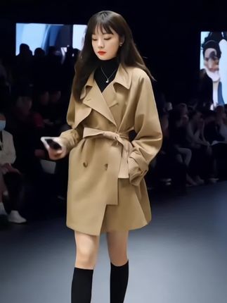 风衣女小个子2025年春秋新款韩风chic设计感高级感中长款小众外套#气质优雅 #与众不同
