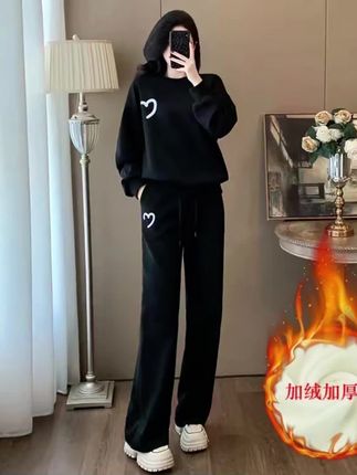 加绒加厚休闲运动套装女2025秋冬季纯棉时尚洋气显瘦宽松两件套潮#时尚穿搭必备 #气质时尚穿搭 #清新穿搭风格