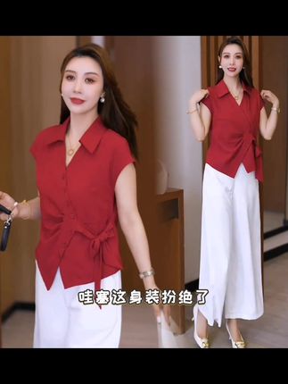 【48小时发货】洋气减龄设计感系带衬衫女2025夏季新款收腰小衫上衣#穿搭
