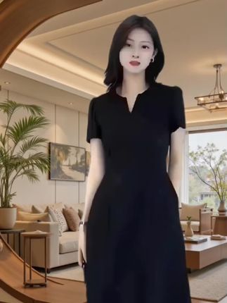 韩版简约休闲宽松短袖连衣裙,显瘦气质感收腰,高级感直筒短裙
