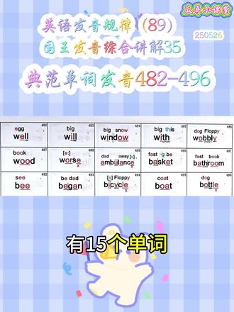 #瓜哥小课堂 #英语发音规律89 #国王发音 综合讲解35 #典范单词发音 482-496 250526
这次对着单词表练更有针对性!比如482的“well”里的/e/要读得饱满短促,487“wood”的/ʊ/是圆唇短元音,492“bee”的/iː/要拖长气息~
国王发音讲解35里提到的“字母组合对应音”超实用:像“window”(484)的“ow”发/əʊ/,“bicycle”(494)的“cy”发/saɪ/,对着标注练,音准直接拉满📝
练完这组会发现,标注里的下划线和符号就是“发音提示器”,跟着读嘴巴的肌肉记忆越来越准~