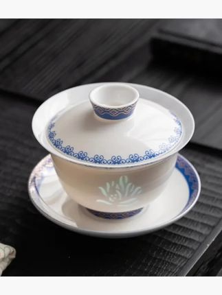 高档陶瓷三才盖碗茶杯,茶几泡茶杯,功夫茶具150毫升容量#陶瓷杯#盖碗#陶瓷杯#泡茶杯#茶杯