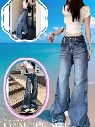 #美式牛仔裤 #复古阔腿裤 #显瘦裤子 #夏季穿搭 #大码女装