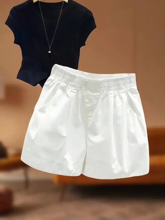 夏季外穿宽松显瘦阔腿裤高腰a字休闲百搭热裤#一键解锁夏日本命穿搭 #女生夏日约会穿搭合集 #橙色系夏日穿搭有多明媚 #上半年潮流穿搭清单 #阔腿短裤
