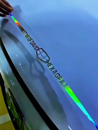 车身有小划痕别愁!这款七彩镭射长条贴绝了~ 英文拉花超有范儿,阳光底下泛着渐变光,个性又能遮痕。贴哪都亮眼,爱车瞬间变潮,回头率直接拉满~  #镭射车贴 #个性车身拉花 #划痕遮挡神器 #汽车创意装饰 #抖音车贴爆款