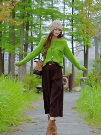 2025秋季新款法式设计感百搭长袖毛衣女针织衫小众休闲显瘦阔腿裤#韩系穿搭 #小个子穿搭 #慵懒风穿搭 #法式设计感针织衫 #春秋穿搭