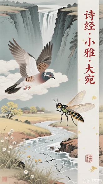 《诗经·小雅·小宛》是西周时期的一首政治讽谕诗,通过劝诫兄弟在乱世中谨言慎行、继承祖德,抒发了诗人对时局动荡的忧思和对道德沦丧的痛心。全诗以“宛彼鸣鸠,翰飞戾天”起兴,暗喻小人得志,继而以“夙兴夜寐,无忝尔所生”为核心,反复强调慎独修身的重要性。诗中“惴惴小心,如临于谷”等句,以生动的比喻刻画了战战兢兢的处世心态,折射出当时社会的险恶环境。
以下是《小宛》的原文、注释及翻译:
《诗经·小雅·小宛》
原文宛彼鸣鸠,翰飞戾天。我心忧伤,念昔先人。明发不寐,有怀二人。人之齐圣,饮酒温克。彼昏不知,壹醉日富。各敬尔仪,天命不又。中原有菽,庶民采之。螟蛉有子,蜾蠃负之。教诲尔子,式穀似之。题彼脊令,载飞载鸣。我日斯迈,而月斯征。夙兴夜寐,无忝尔所生。交交桑扈,率场啄粟。哀我填寡,宜岸宜狱。握粟出卜,自何能穀?温温恭人,如集于木。惴惴小心,如临于谷。战战兢兢,如履薄冰。
注释
宛:细小貌。鸣鸠:斑鸠。
翰飞:高飞。戾天:至天。《诗经》中常以鸠飞不高反喻现实,此处或讽小人得志。
明发:天亮,指通宵达旦。
二人:指父母或祖先。
齐圣:聪明睿智。温克:饮酒温和自持。
壹醉日富:沉湎醉酒,日益骄横。
天命不又:天命不再,劝诫谨守福分。
螟蛉蜾蠃:借蜾蠃(蜂类)抚养螟蛉幼虫的误解,喻教育继承的重要性。
式穀似之:以善道教育子孙,使其继承祖德。
脊令:鹡鸰鸟,喻兄弟急难相助。
无忝尔所生:不辱没父母(祖先)。
填寡:贫病交加。岸狱:牢狱。
握粟出卜:持粟问卜,求助神灵。
温温恭人:温和恭谨之人。
如履薄冰:经典比喻,形容处境危险,谨慎非常。
翻译
小小的斑鸠,高飞至天际。我心怀忧伤,追念先人功绩。彻夜难眠,思念父母教诲。聪明睿智之人,饮酒亦温和自持;那些昏聩无知者,醉后日渐骄横。各自端正仪态,天命一去不返。原野生长豆苗,百姓采摘充饥。蜾蠃背负螟蛉,视如己子养育。悉心教诲子孙,继承善德荣光。看那鹡鸰鸟,边飞边鸣急。我日日奔波,你月月远行。早起晚睡勤勉,不辱父母之名。桑扈鸟盘旋,沿场啄食粟米。可怜我贫病交加,陷于牢狱之灾。握粟问卜吉凶,如何得见祥瑞?温和恭谨之人,如栖高树般不安;惴惴小心谨慎,如临深渊般警惕;战战兢兢前行,如履薄冰般惊惧。
赏析
《小宛》以“忧患意识”贯穿全篇,通过“螟蛉蜾蠃”“脊令载飞”等自然意象,隐喻教化传承与兄弟互助;末章“如履薄冰”更成为千古名句,深刻揭示了乱世中士人的