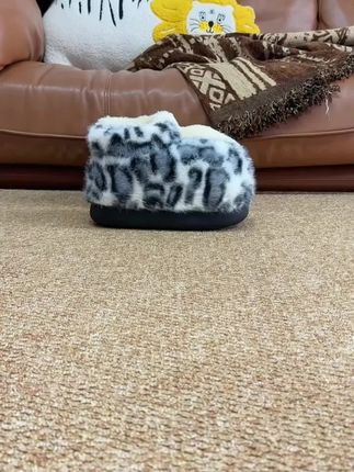 chikoku豹富毛绒棉靴女冬季加绒保暖居家情侣可外穿包跟棉拖鞋男#chikoku拖鞋 #豹纹棉拖 #情侣棉拖 #情侣棉靴 #毛绒棉靴