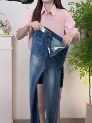 小个子定制八分九分2025秋季新款高腰遮肉显瘦窄版直筒烟管牛仔裤#精致优雅 #时尚又百搭