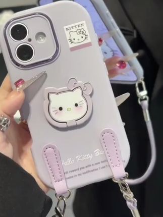 香芋紫Kitty酱支架挂绳适用苹果17手机壳iPhone16小米vivoppo华为