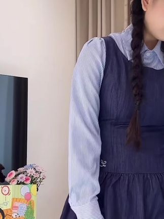 韩系甜美碎花撞色修身假两件系带针织上衣开衫秋季修身上衣#穿搭女装 #分享穿搭 #甜美穿搭