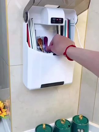 免安装】蓝光杀菌壁挂式防潮防霉速干智能消毒筷子筒家用筷子盒#筷子桶