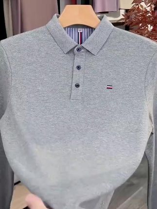 秋冬新款男士长袖T恤休闲翻领高档POLO衫男大码纯色打底上衣男装#长袖T恤 #长袖t恤男 #T恤 #T恤推荐 #男士长袖