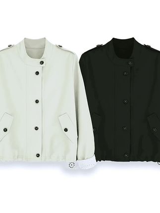 LNEMY西雅图!小立领设计感抽绳显瘦短款风衣外套女秋季外套