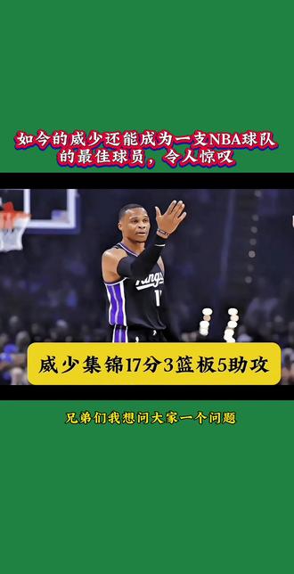 如今的威少还能成为一支NBA球队的最佳球员,令人惊叹 本场比赛,国王球员威斯布鲁克首发出战26分钟,11中5三分5中1得到17分3篮板5助攻。你怎么看待今天少爷的表现,#威少#抖加热门