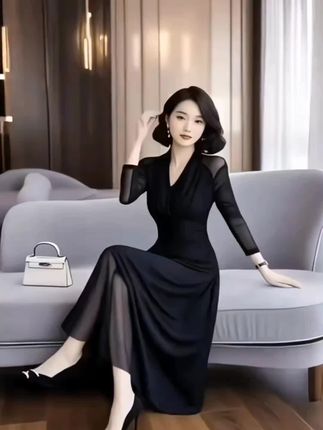 春秋网纱连衣裙女长袖新款大码v领长款收腰遮肚气质洋气连衣裙 #时尚洋气连衣裙 #显瘦显气质#穿着舒服飘逸#不过时的连衣裙#魅力女人。@巨量千川