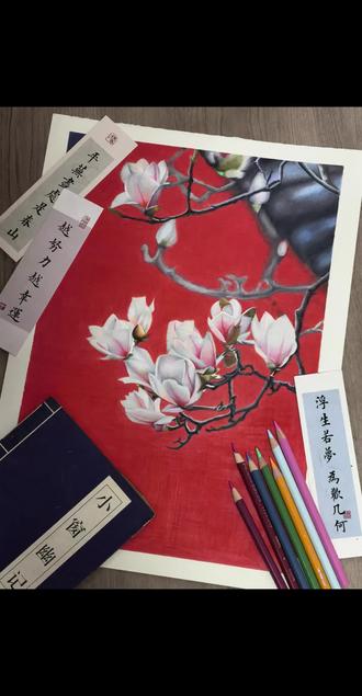 玉兰花开又一年(彩铅手绘有过程) 来源于臻于至善老师的班课作业
#画画 #彩铅 #彩铅画 #玉兰花 #画画过程