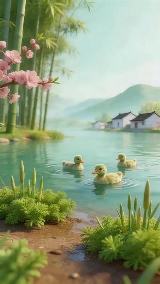 《惠崇春江晚景》#每日古诗打卡 #和抖音一起学古诗 #幼儿启蒙#古诗配画