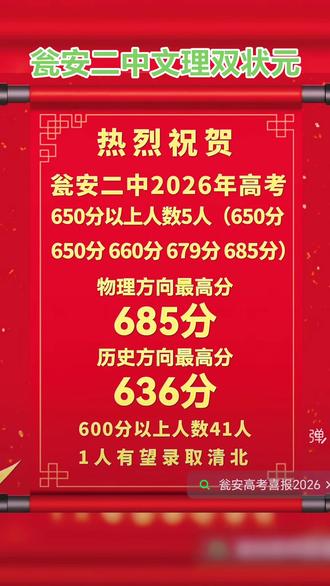 瓮安二中文理双状元#高考喜报