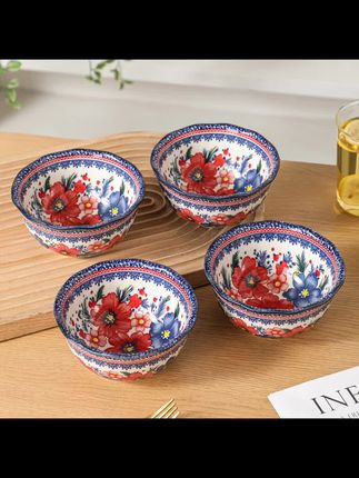波兰绘梦5英寸米饭碗四个装釉下彩陶瓷餐具#米饭碗#陶瓷碗 #米饭碗套装 #高颜值餐具 #陶瓷釉下彩餐具