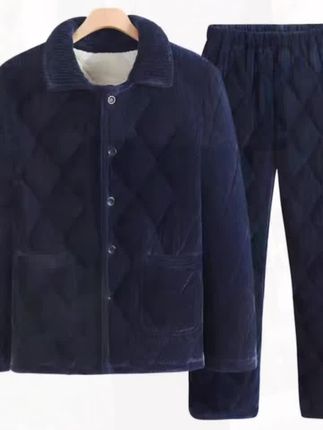 冬季男士三层夹棉爸爸睡衣加绒加厚棉服套装法兰绒保暖家居服#冬季睡衣#三层保暖睡衣家居服 #加厚睡衣#保暖家居服#男士睡衣