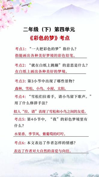 二年级下册 第四单元考点总结 这本书都整理好了,让孩子多读一读,记一记吧