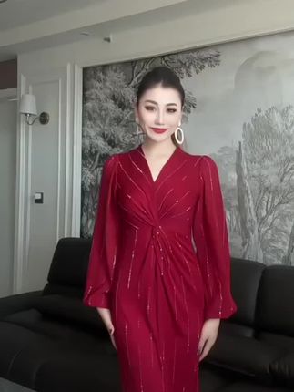 9869【古丽包邮】新款时尚气质V领t烫钻显瘦女装连衣裙