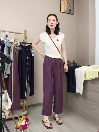 冰感莱赛尔亚麻阔腿裤百搭女夏季新款宽松休闲小个子八九分直筒