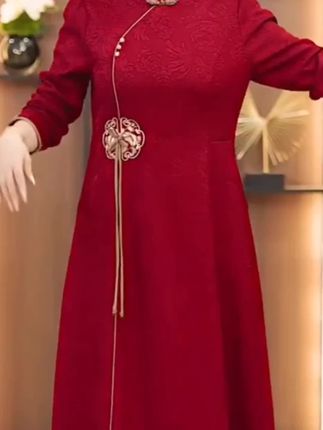 妈妈婚宴礼服秋装连衣裙喜婆婆2025新款中老年女春秋短袖结婚裙子