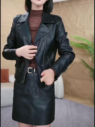 #高级感穿搭 #强烈推荐 #皮衣搭配 #每日分享 秋季新款水洗皮皮衣时尚韩版皮夹克短款修身显瘦机车皮外套A111