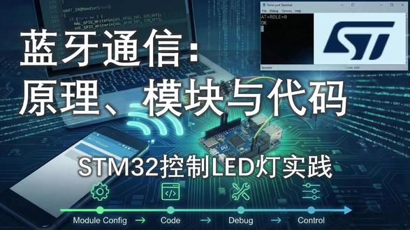 雏鹰启航第十七讲:STM32蓝牙通信——吃透HC05配置 蓝牙无线通信是嵌入式系统实现远程交互的核心技能,本次课程以HC05蓝牙模块与STM32开发板为核心,从串口透传的底层原理出发,详解HC05模块AT指令配置、蓝牙调试器APP的操作方法,结合CubeMX工程配置与串口中断编程,完整实现手机APP无线控制STM32 LED灯亮灭的双向通信功能,手把手带练蓝牙通信全流程实操,夯实嵌入式无线通信的实操基础。