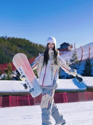 芙沿白色拼接滑雪服套装女2025冬季新款户外防风防水保暖单板雪服