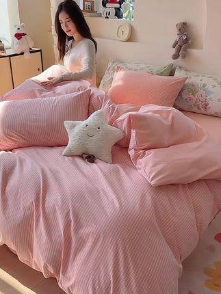 条纹全棉四件套 #全棉四件套 #纯棉四件套 #家纺床上用品 #条纹四件套 #柔软亲肤