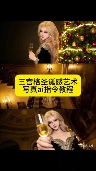 三宫格圣诞感艺术写真ai指令教程#豆包ai #豆包P图已经nextlevel了#圣诞@DOU+小助手