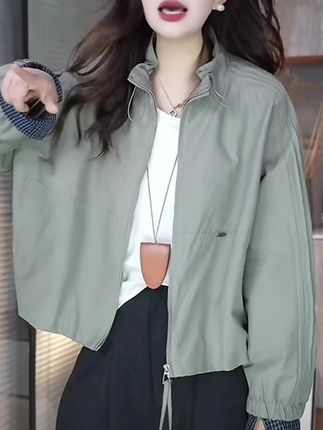 设计感格子拼接短外套女欧洲站2025年早秋新款时尚百搭显瘦上衣潮#减龄气质