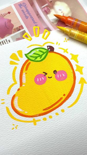 丙烯马克笔简笔画|wink小芒果🥭 我最爱吃芒果!#丙烯马克笔 #丙烯马克笔绘画 #可爱简笔画 #简笔画教程 #手绘教程