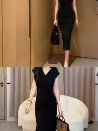 秋季V领中长款法式黑色无袖气质风套头连衣裙小众时尚无袖连衣裙 #法式连衣裙赫本风 #无袖连衣裙搭配 #时尚连衣裙显瘦洋气 #气质连衣裙谁穿谁好看 #气质连衣裙女人的通病